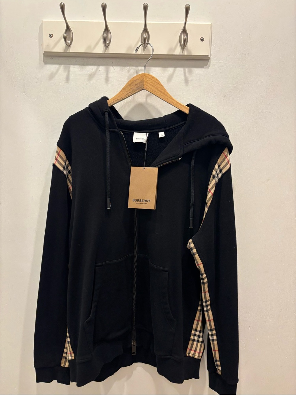 Burberry Black Hoodie with Vintage Check Trim